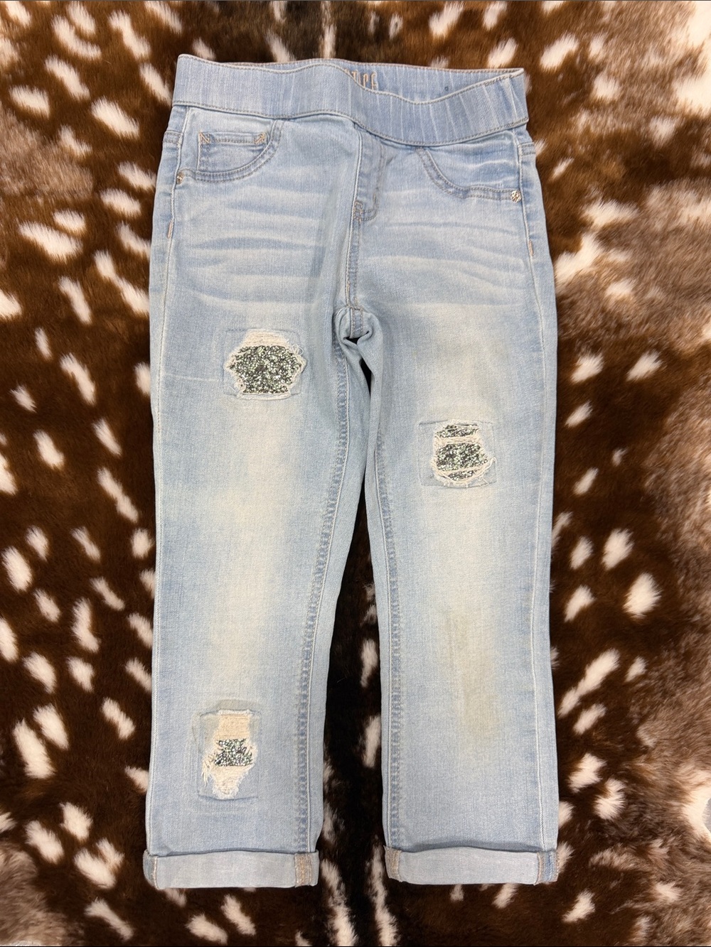 Justice Light Blue Distressed Girls' Ankle Jeans